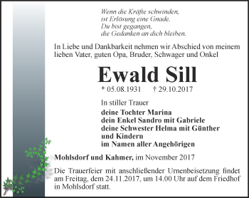 Traueranzeige von Ewald Sill von Ostthüringer Zeitung