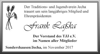 Traueranzeige von Frank Laßka von Thüringer Allgemeine