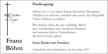 Traueranzeige von Franz Böhm von Thüringer Allgemeine, Thüringische Landeszeitung