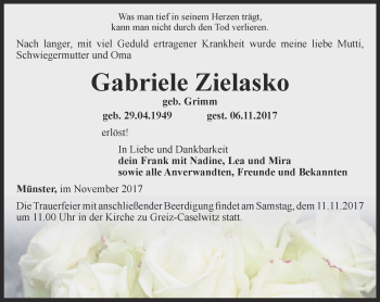 Traueranzeige von Gabriele Zielasko