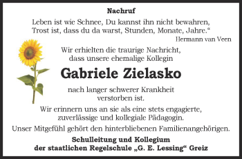 Traueranzeige von Gabriele Zielasko