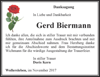 Traueranzeige von Gerd Biermann von Thüringer Allgemeine