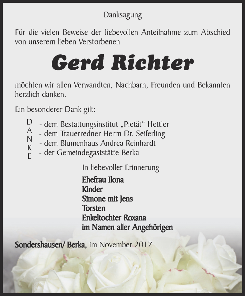 Traueranzeigen Von Gerd Richter Trauer In Thueringen De