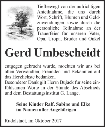 Traueranzeige von Gerd Umbescheid