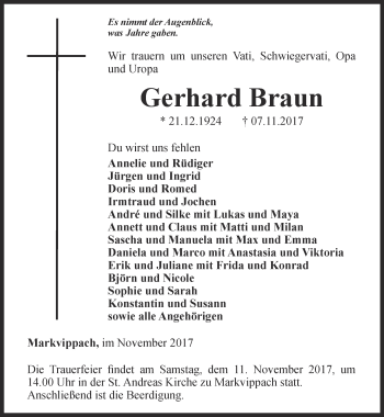 Traueranzeige von Gerhard Braun von Thüringer Allgemeine