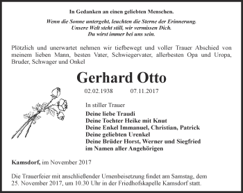 Traueranzeige von Gerhard Otto von Ostthüringer Zeitung