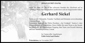 Traueranzeige von Gerhard Sickel von Thüringer Allgemeine, Thüringische Landeszeitung