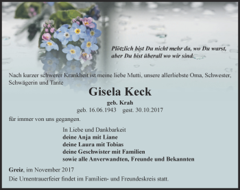 Traueranzeige von Gisela Keck