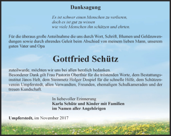 Traueranzeige von Gottfried Schütz von Thüringer Allgemeine, Thüringische Landeszeitung