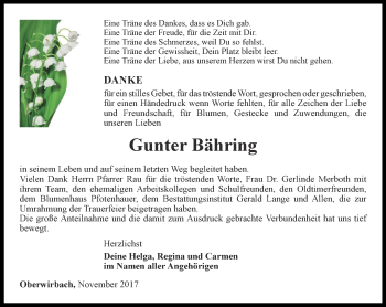 Traueranzeige von Gunter Bähring von Ostthüringer Zeitung