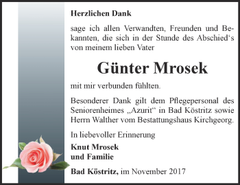 Traueranzeige von Günter Mrosek von Ostthüringer Zeitung