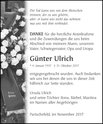 Traueranzeige von Günter Ulrich von Ostthüringer Zeitung