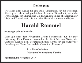 Traueranzeige von Harald Rommel von Thüringer Allgemeine, Thüringische Landeszeitung