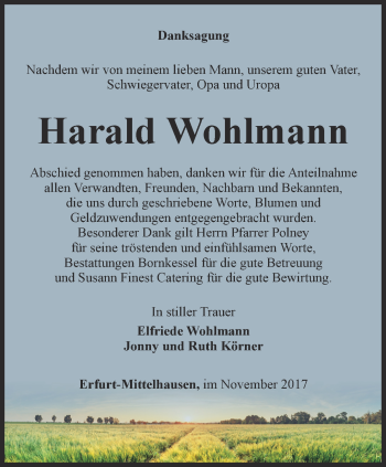 Traueranzeige von Harald Wohlmann von Thüringer Allgemeine, Thüringische Landeszeitung