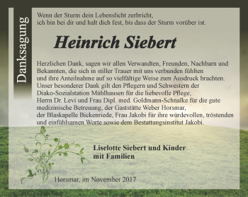 Traueranzeige von Heinrich Siebert von Thüringer Allgemeine, Thüringische Landeszeitung