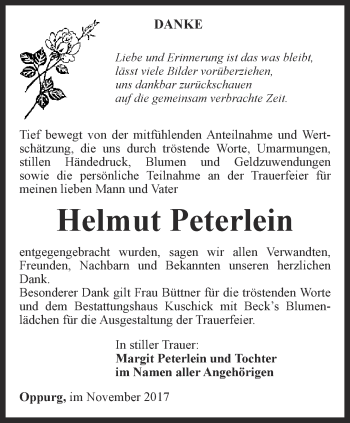 Traueranzeige von Helmut Peterlein von Ostthüringer Zeitung