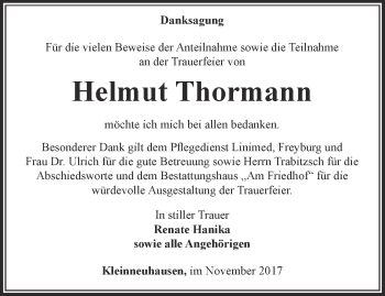 Traueranzeige von Helmut Thormann von Thüringer Allgemeine