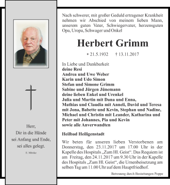 Traueranzeige von Herbert Grimm von Thüringer Allgemeine