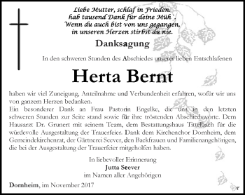 Traueranzeige von Herta Bernt von Thüringer Allgemeine