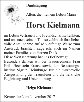 Traueranzeige von Horst Kielmann von Thüringer Allgemeine, Thüringische Landeszeitung