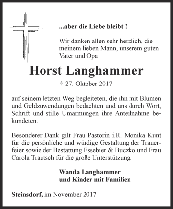 Traueranzeige von Horst Langhammer von Ostthüringer Zeitung