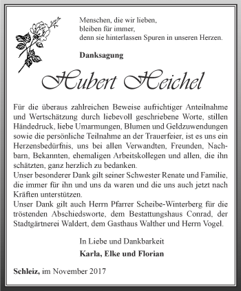 Traueranzeige von Hubert Heichel von Ostthüringer Zeitung