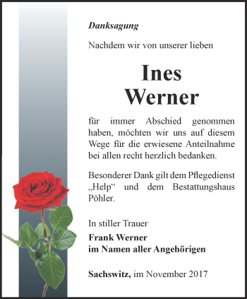 Traueranzeige von Ines Werner von Ostthüringer Zeitung