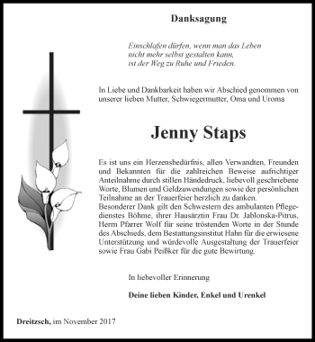 Traueranzeige von Jenny Staps