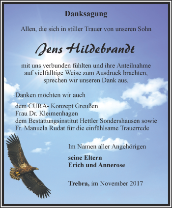 Traueranzeige von Jens Hildebrandt von Thüringer Allgemeine