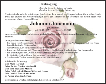 Traueranzeige von Johanna Jünemann von Thüringer Allgemeine