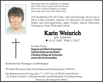 Traueranzeige von Karin Weinrich von Thüringer Allgemeine
