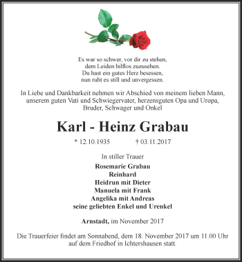 Traueranzeige von Karl-Heinz Grabau von Thüringer Allgemeine