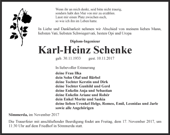 Traueranzeige von Karl-Heinz Schenke von Thüringer Allgemeine