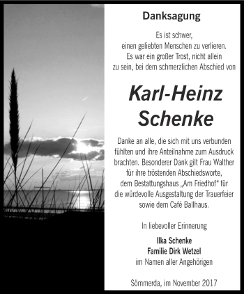 Traueranzeige von Karl-Heinz Schenke von Thüringer Allgemeine