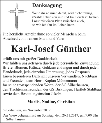 Traueranzeige von Karl-Josef Günther von Thüringer Allgemeine