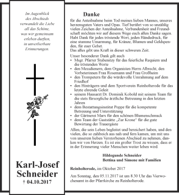 Traueranzeige von Karl-Josef Schneider von Thüringer Allgemeine