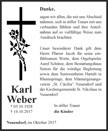 Traueranzeige von Karl Weber  von Thüringer Allgemeine