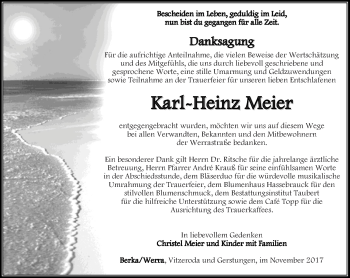 Traueranzeige von Kart-Heinz Meier von Thüringer Allgemeine, Thüringische Landeszeitung