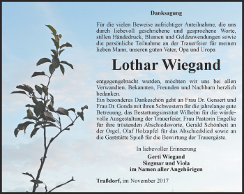 Traueranzeige von Lothar Wiegand von Thüringer Allgemeine