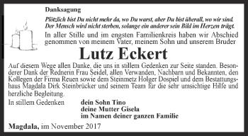 Traueranzeige von Lutz Eckert von Thüringer Allgemeine, Thüringische Landeszeitung