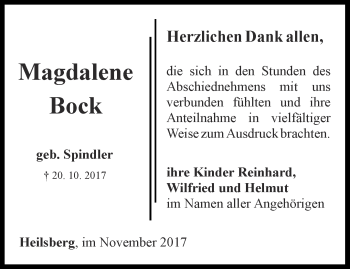 Traueranzeige von Magdalene Bock von Ostthüringer Zeitung