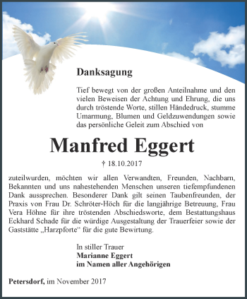 Traueranzeige von Manfred Eggert von Thüringer Allgemeine