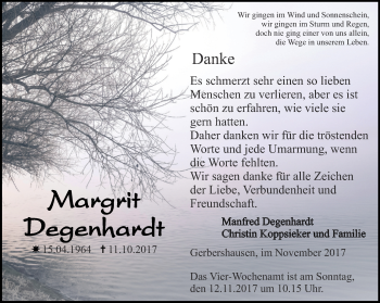 Traueranzeige von Margrit Degenhardt von Thüringer Allgemeine