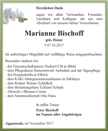 Traueranzeige von Marianne Bischoff von Thüringer Allgemeine