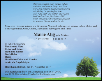 Traueranzeige von Marie Alig von Thüringer Allgemeine