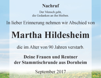 Traueranzeige von Martha Hildesheim von Thüringer Allgemeine