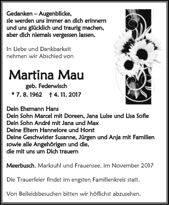 Traueranzeige von Martina Mau von Thüringer Allgemeine, Thüringische Landeszeitung