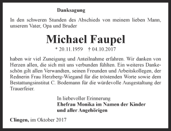 Traueranzeige von Michael Faupel von Thüringer Allgemeine