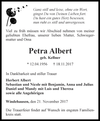 Traueranzeige von Petra Albert von Thüringer Allgemeine