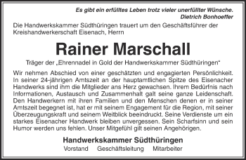 Traueranzeige von Rainer Marschall von Thüringer Allgemeine, Thüringische Landeszeitung